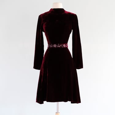 Vintage 1960's Red Velvet Mod Dress by R&K Originals/ S