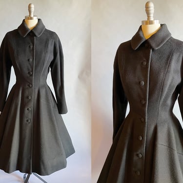 Lilli Ann Princess Coat / 1950s Lilli Ann Coat / 1950s Black Wool Coat / Size Medium 