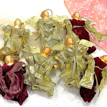 VINTAGE: 7pcs - Angel Doll Ornaments - Fabric Angels, Velvet Angel, Gold Angel - Christmas Ornament - SKU 