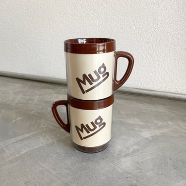 Vintage Brown and Cream Plastic Coffee Mug Set of 2 | Vintage Stackable Mugs | Plastic Insulated Coffee Mug | Novelty Mug | Retro Kitchen 