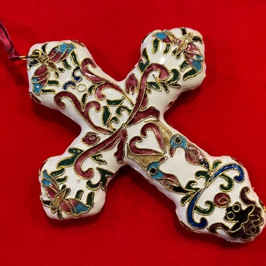 cloisonné cross ornament vintage victorian enameling Christmas decoration 