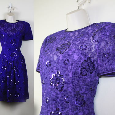 Vintage 1990s / 1980s Purple Party Dress, Size Medium 