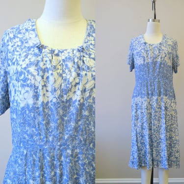 1940s Blue Floral Jersey Dress 