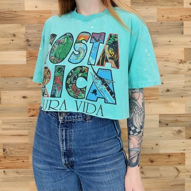 90's Costa Rica Pura Vida Cropped Tee Shirt 