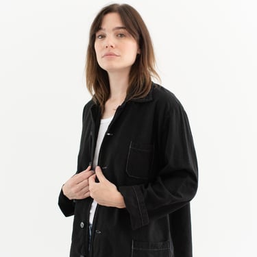 Vintage Overdye Black Flannel Shirt Jacket | Unisex Chore Pajama Contrast Stitch | Euro Pyjama Blouse | M L | P10 