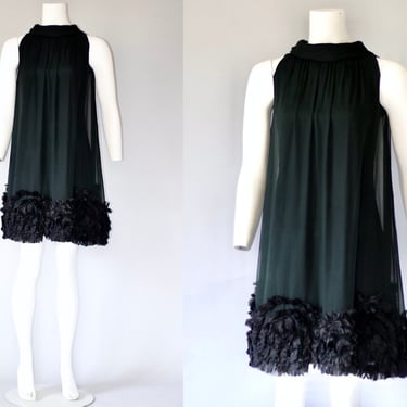 1960s Confetti Trimmed Silk Chiffon Peignoir Babydoll Trapeze Dress - Vintage Jr. Theme New York  - XS 