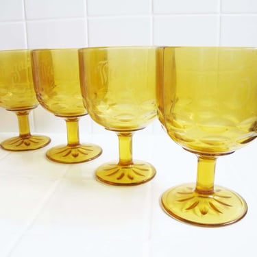 Vintage 60s Yellow Glass Margarita Goblets Set 4 - The Ortegas Large Gold Wine Glass - Retro Cocktail Barware 