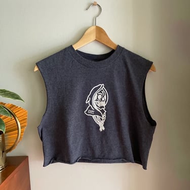 Grey cotton ‘Ain’t Dead Yet’ reaper cropped sleeveless tee 