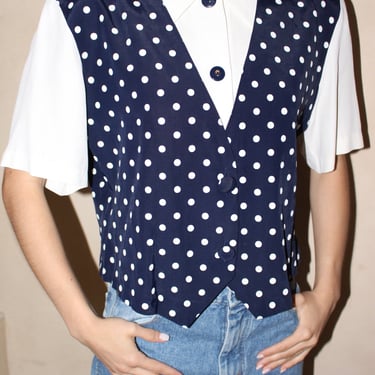 Vintage Polka Dot Vested Blouse