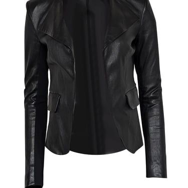 Theory - Black Leather Blazer Jacket w/ Front Lapels Sz P