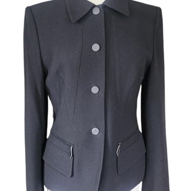Vintage Hermes Blazer Black Wool Three Button Closure / M 
