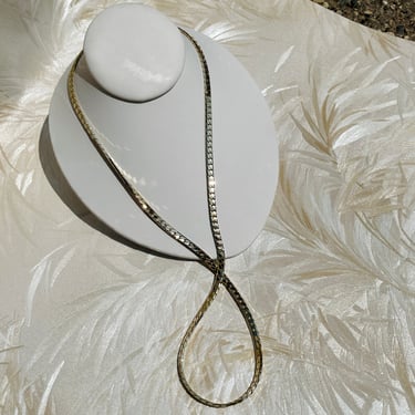 Long Shiny Gold Flat Chain Necklace