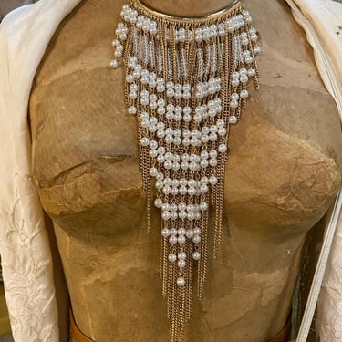 vintage pearl bib necklace choker with tassels fringe necklace y2k jewelry chain 