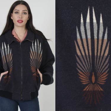 Pendleton Phoenix Bird Jacket / Beaver State Mens Coat / Southwestern Bright Color Bomber / Wool Native American Print - M 