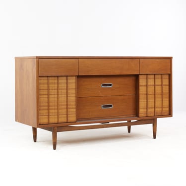 Mainline by Hooker Mid Century Walnut and Cane Sideboard Buffet Credenza - mcm 