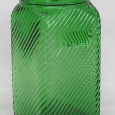 Owens Illinois Diagonal Ribbed Emerald Green Glass Sugar Jar Canister 2920B