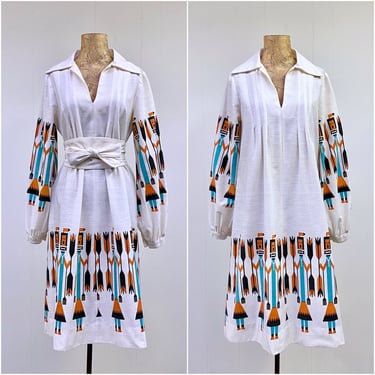 Vintage 1970s Navajo Yei Dancer Cotton Dress, Southwestern Caftan, Boho Festival Dress, 38" Bust Medium, VFG 