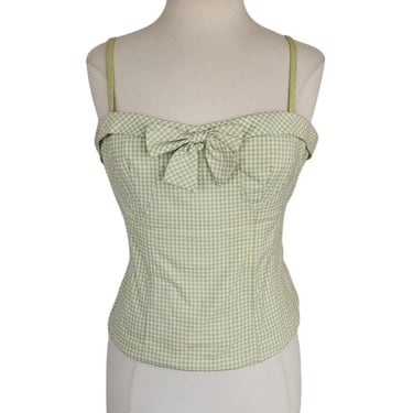 Vintage 2000s Bustier Top Green Ginham Print Nanette Lepore / M 