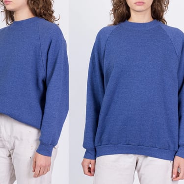 80s 90s Periwinkle Raglan Sleeve Sweatshirt - Men's Large, Women's XL | Vintage Blank Plain Slouchy Crew Neck Pullover 