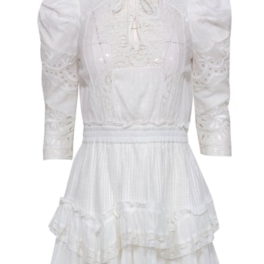 LoveShackFancy - White Cotton Ruffled Eyelet Lace Mini Dress Sz XS