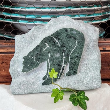 Raffaele Rotondo Stone Bear Carving~Vintage Artisan Sculpture Canada~Gifts for Him 