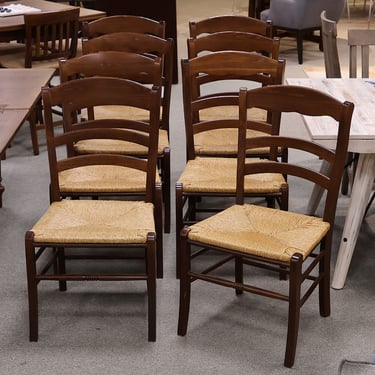 Set of 8 Ladder Back Dark Oak Chairs