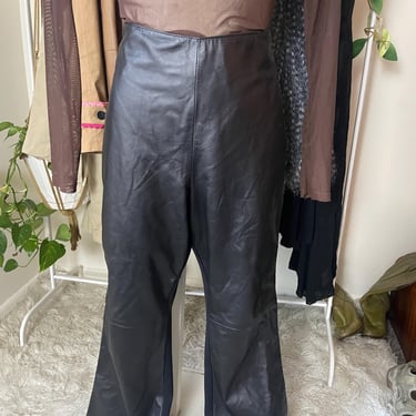 Vintage 1990s High-Waisted Cropped Flare Pants Leather Front and Knit Back 