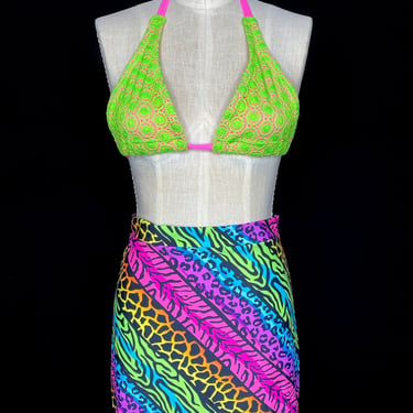 Day-Glo Mini Skirt -Unisex Skirt-Rainbow Animal Print-Festival Fashion- Burning Man Clothing-Wrestling Costume-Drag Queen- Lisa Frank- Y2K 