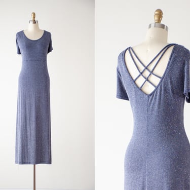 blue glitter dress | 90s y2k plus size vintage silver rainbow sparkly cross back long flowy dress 
