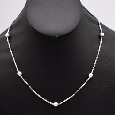 90's minimalist sterling beads on box chain choker, handsome Italy SU 925 silver necklace 