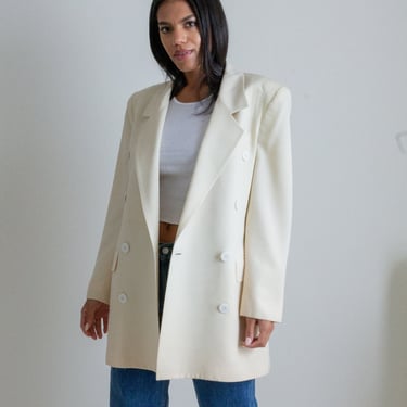 Vintage cream wool double breasted blazer // L (2374) 
