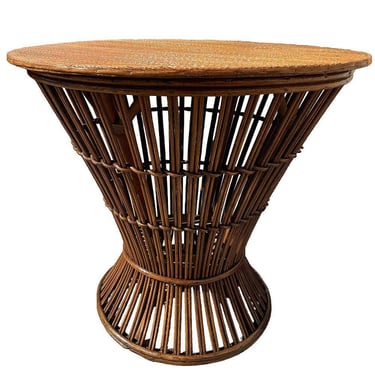 Italian Round Hourglass Stick Reed Rattan Pedestal Dinning Table w Grassmatt Top 