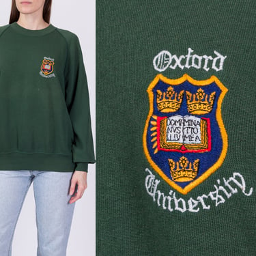 80s Oxford University Raglan Sweatshirt - Men's Large, Women's XL | Unisex Green Embroidered Collegiate Crewneck Pullover 