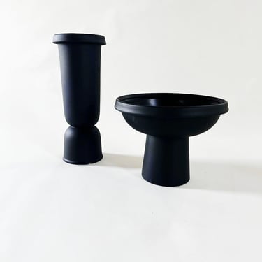AS IS! -Black Ceramic Vases, modern Vase, Brass chains fringe, bowl, ceramic 