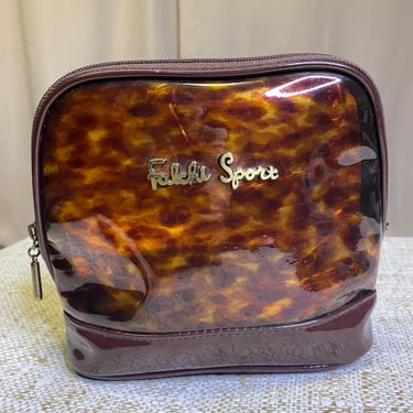 Vintage Carlos Falchi Makeup Bag brown Tortoiseshell Print Pouch 