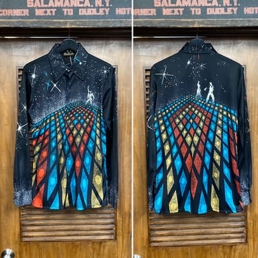 Vintage 1970’s Travolta “Saturday Night Fever” Disco Polyester Pop Art Mod Shirt, 70’s Vintage Clothing 