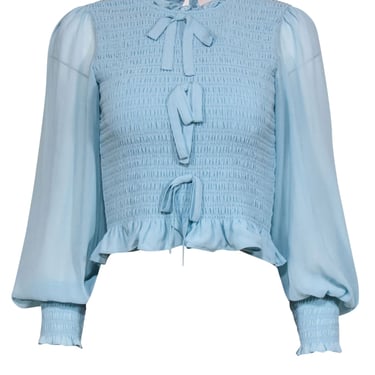 Cinq a Sept - Baby Blue Blouse w/ Smocked Bodice & Bows Sz S
