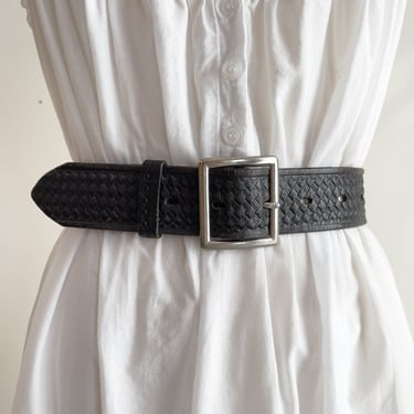 black tooled leather belt 70s plus size vintage wide black waist belt 