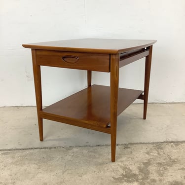 Mid-Century Modern Walnut Lamp Table With Drawer 