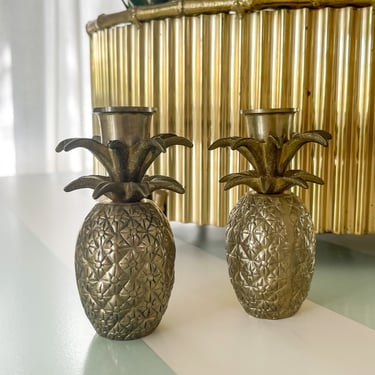 Pair of Brass Pineapple Candlesticks