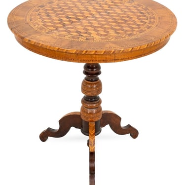 Italian Walnut Marquetry Round Pedestal Table