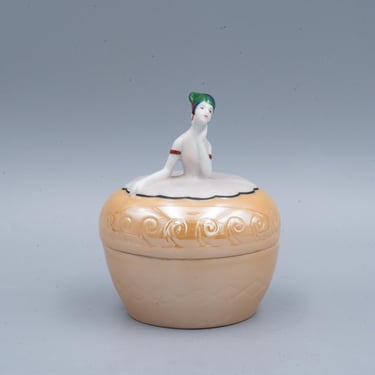 Lustreware Porcelain Ballerina Trinket Box | Vintage Bavarian Ring Dish Vanity Bowl 