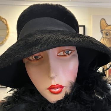 black cloche hat vintage fur wide brim chapeaux 