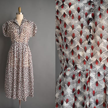 vintage 1950s Dress | Semi Sheer Sparkly Rhinestone Button Shirtwaist Dress | Medium 