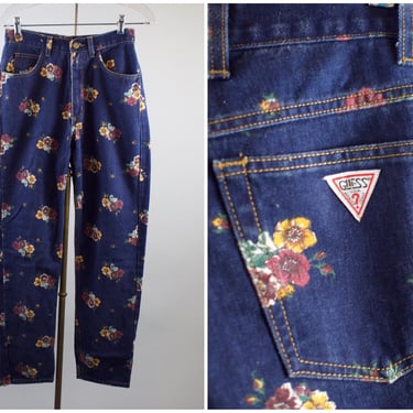 Vintage 80s Guess Georges Marciano High Waisted Jeans Dark Wash Denim Tapered Leg Floral Mom Jeans Size 29 