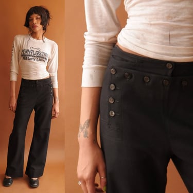 Vintage 60s Wool Navy Sailor Pants/ 1960s High Waisted 13