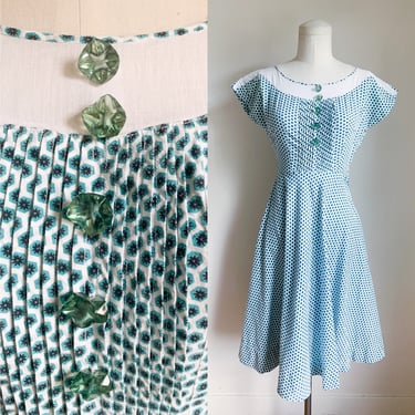 Vintage 1940s Starburst Cotton Day Dress / XXS 