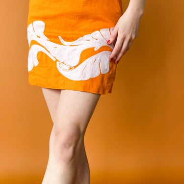 Y2K Orange Embroidered Mini Skirt, sz. S/M