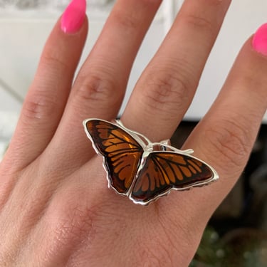 Sweet Butterfly Ring, Sterling and Amber