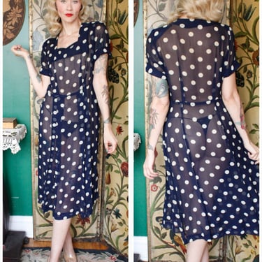 1940s Dress // Sheer Polka Dot Dress // vintage 40s dress 